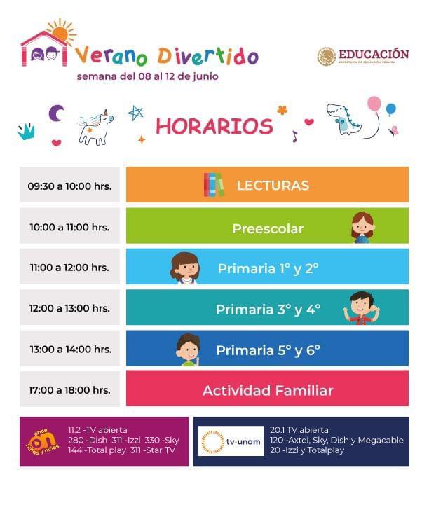 Programación general de Verano Divertido del 8 al 12 de junio.