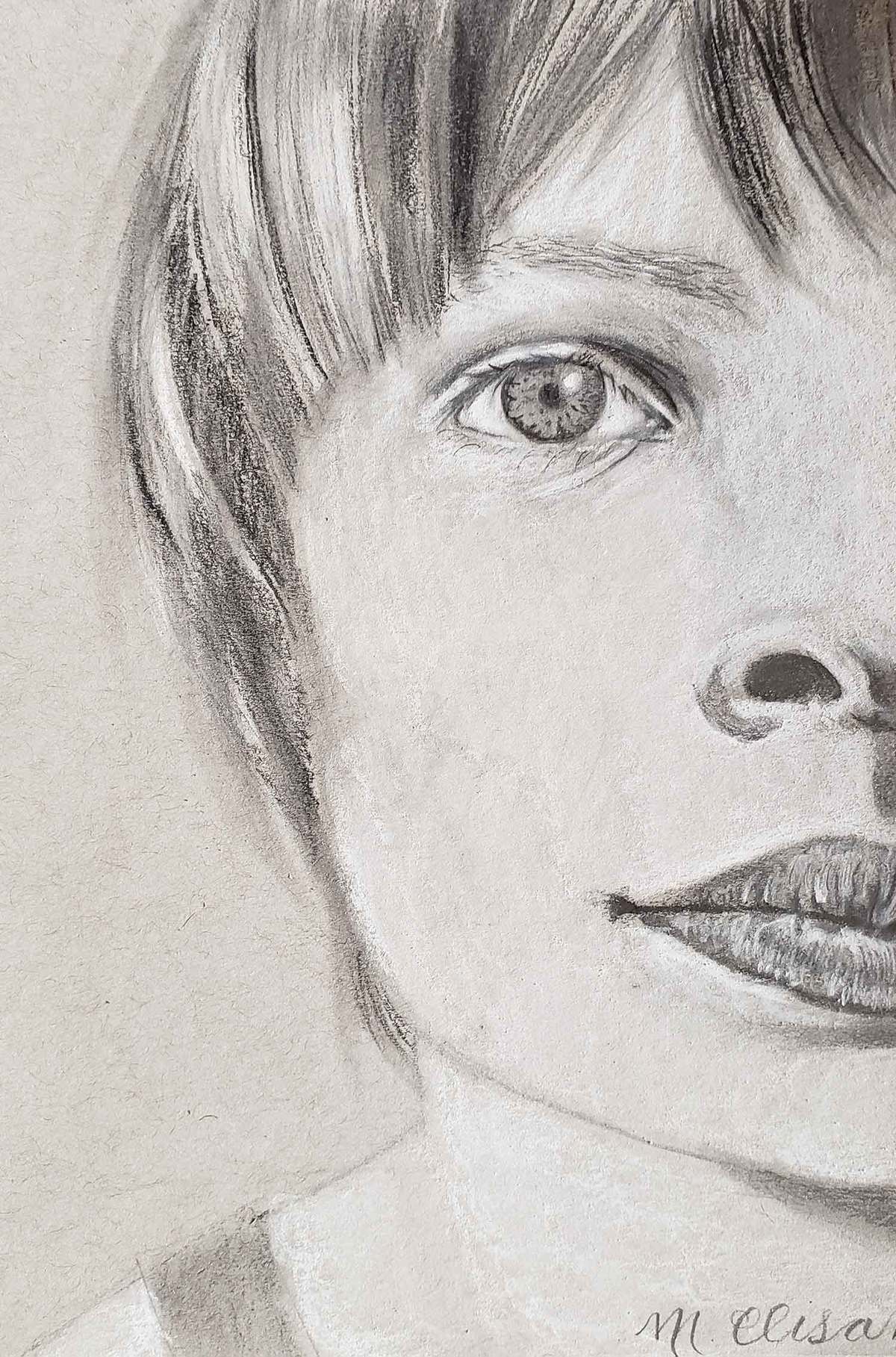 Asombro. Grafito, carbón y pastel blanco sobre papel, 17 x 22 cm, 2020.