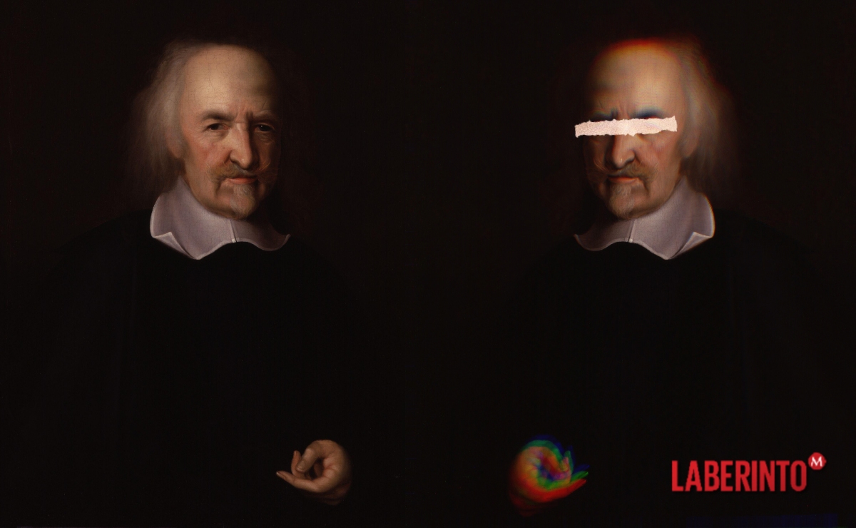 Intervención a un retrato del filósofo inglés Thomas Hobbes, realizado por John Michael Wright. (Montaje: Ángel Soto)