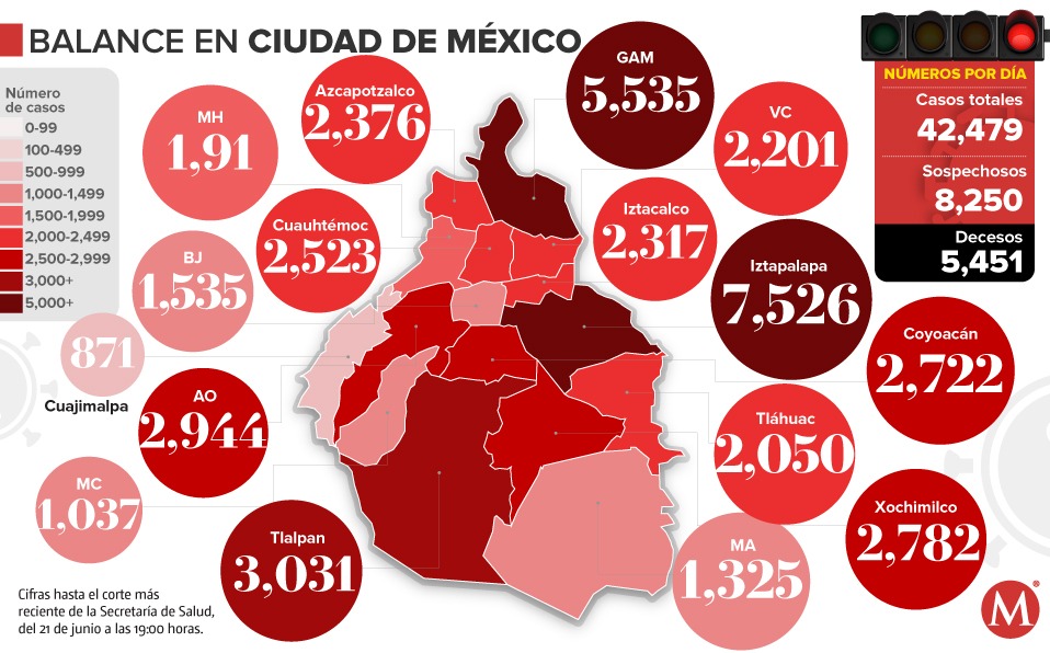 Mapa del coronavirus en CdMx al 21 de junio.