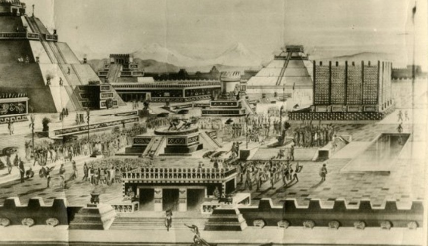 Representación de la vida diaria en Tenochtitlan (Fototeca Nacional INAH).