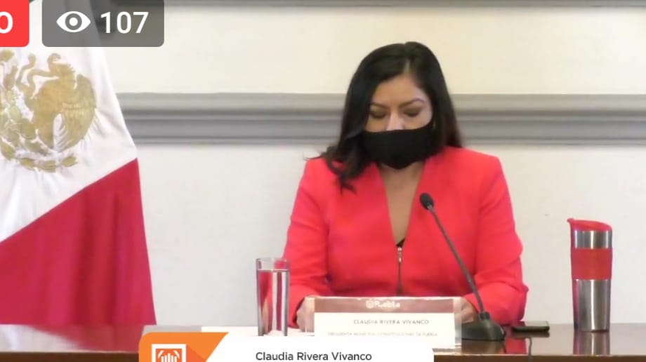 Claudia Rivera en conferencia de prensa online. (Especial)