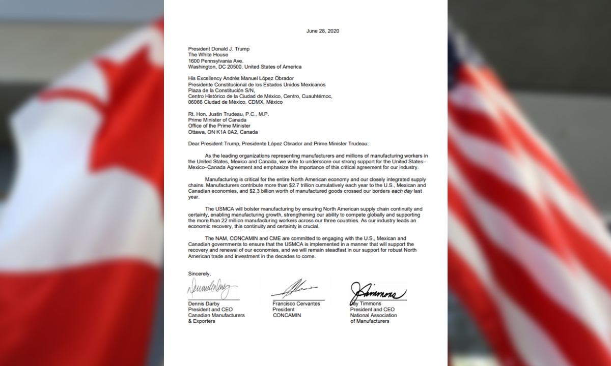 Carta de industriales a presidentes de Estados Unidos, Canadá y México.
