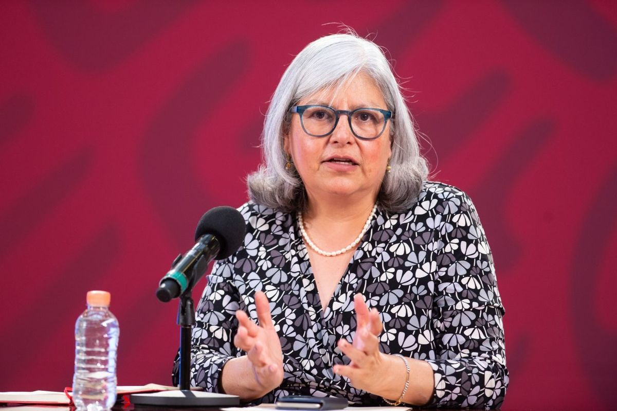 La secretaria de Economía, Graciela Márquez, durante la conferencia diaria sobre los créditos del gobierno. (Cuartoscuro)