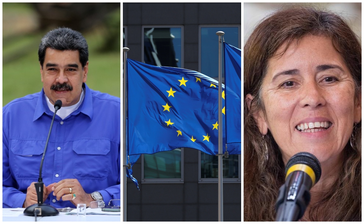 Isabel Brilhante Pedrosa (der.) era la embajadora de la Unión Europea en Venezuela; el eurogrupo respalda a Juan Guaidó. (AFP / EFE / Reuters)