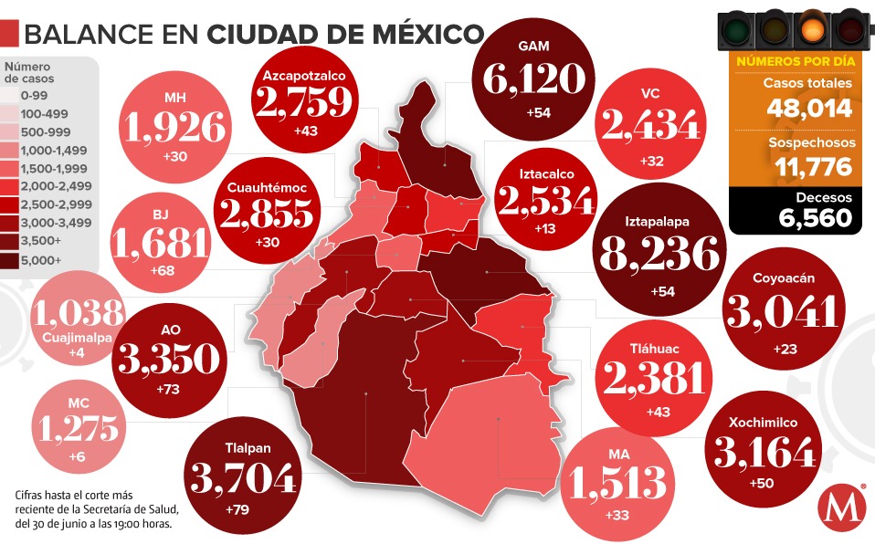 Mapa del coronavirus en CdMx al 30 de junio.