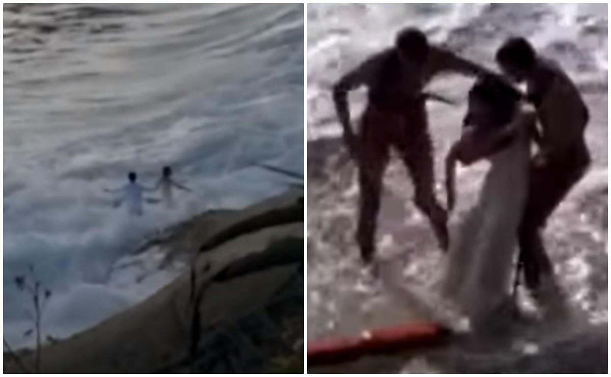 Una ola los golpeó y luego los arrastró lejos de la orilla (YouTube).