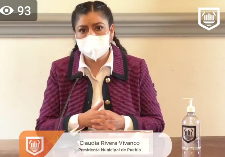 Claudia Rivera Vivanco, presidenta municipal en conferencia de prensa online. (Especial)