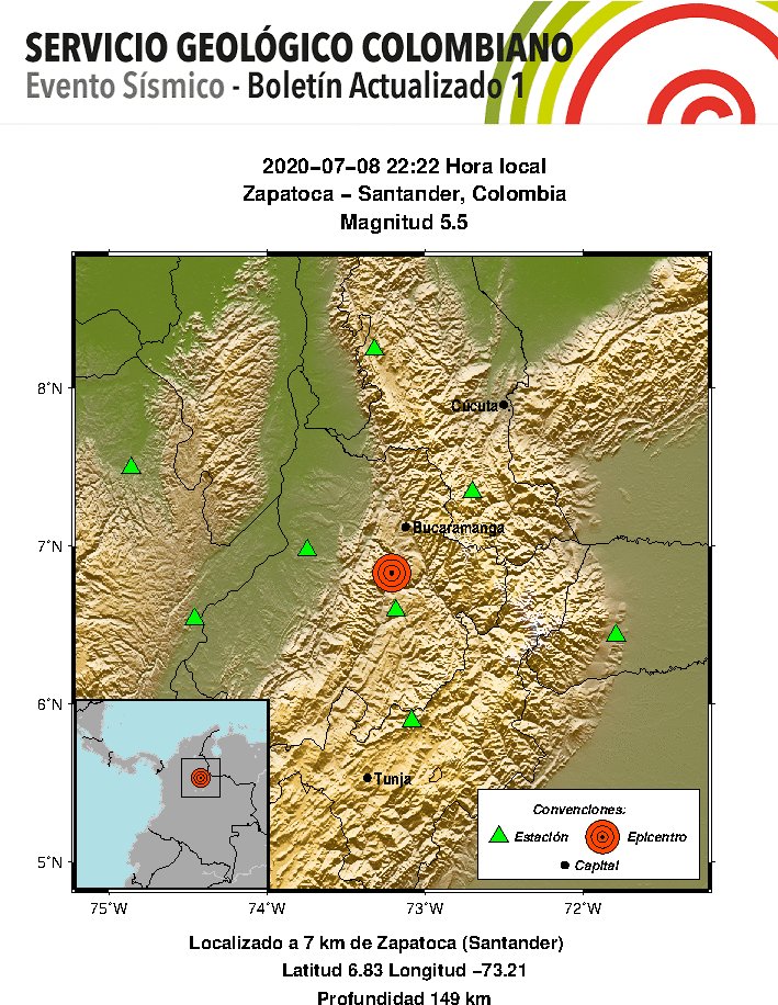 El movimiento se sintió en ciudades como Bogotá, Tunja, Medellín e Ibagué. (Tomada de @sgcol)