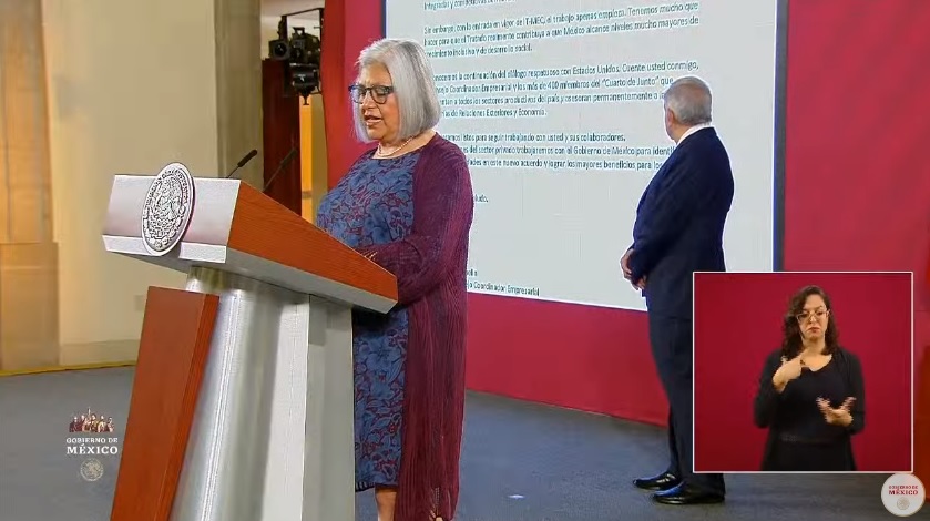 La secretaria de Economía afirmó que el gobierno acompañará a la IP tras entrada envigor del T-MEC. (Especial)