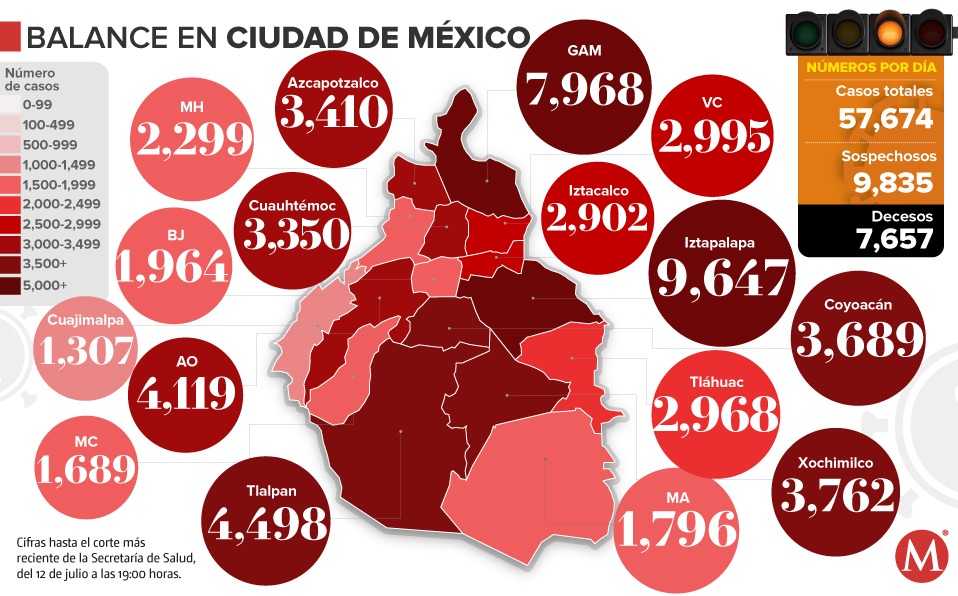 Mapa covid de CdMx al 12 de julio.