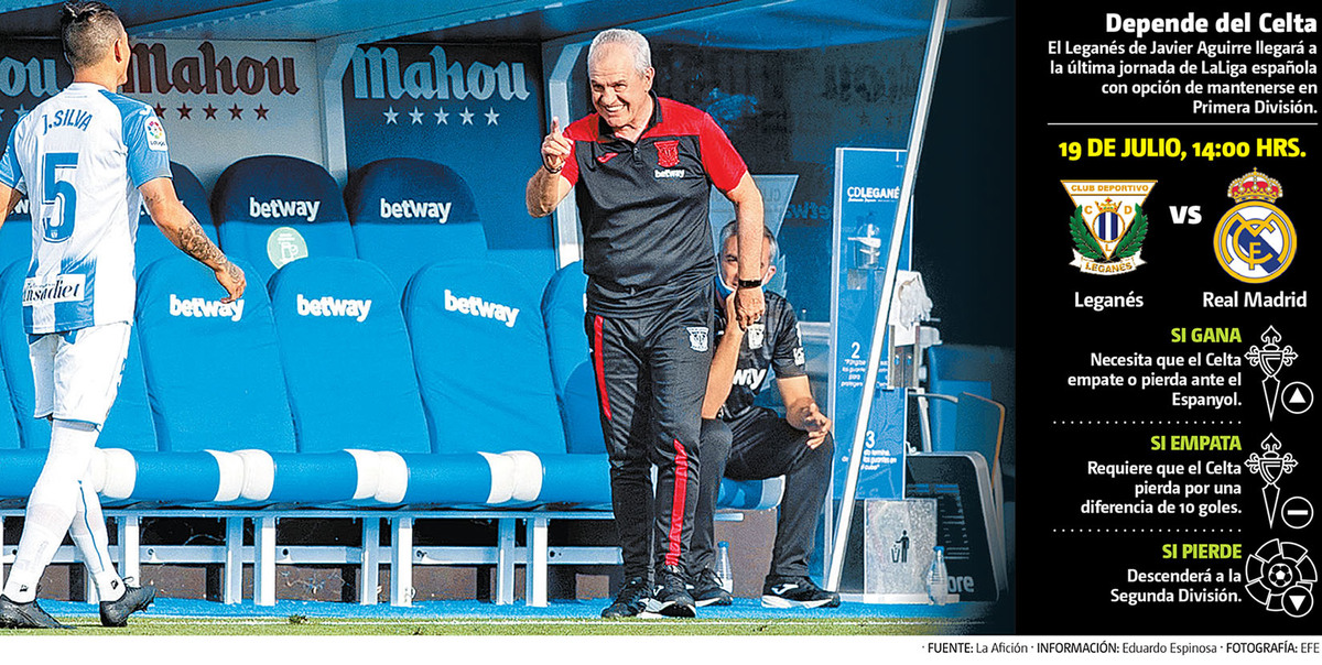 El Leganés de Javier Aguirre llegará a la última jornada de LaLiga española con opción de mantenerse en Primera División. (EFE | Gráfico: MILENIO)