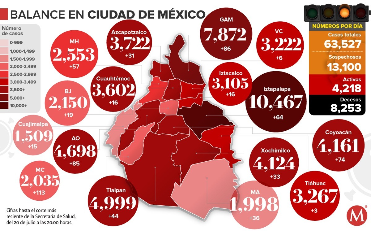 Mapa de casos acumulados de coronavirus en la CdMx. (Milenio)