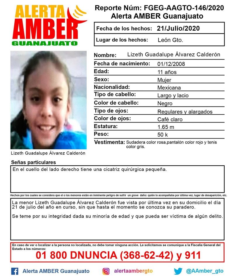 Buscan en León a Lizeth Guadalupe, menor de 11 años desaparecida