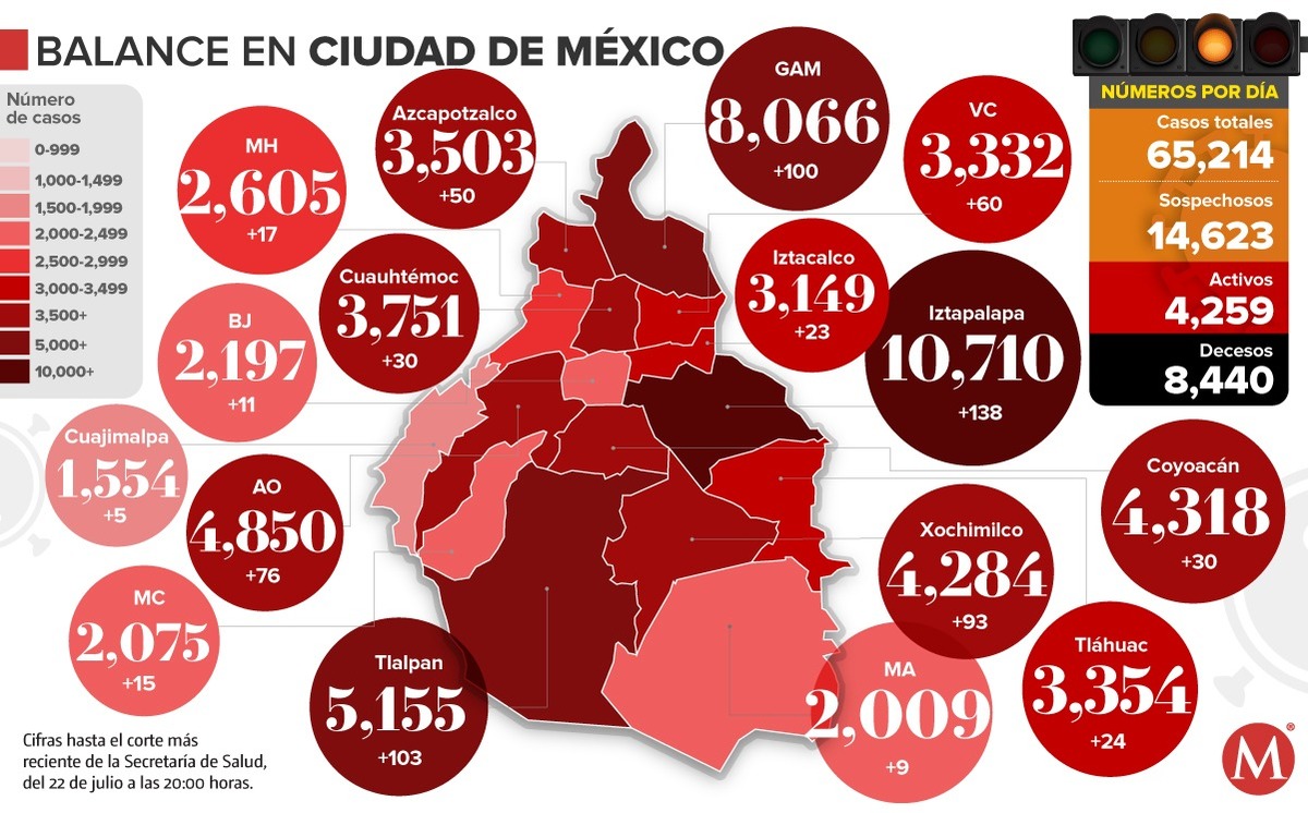 Mapa covid de CdMx al 22 de julio.
