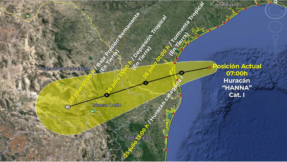 El huracán 'Hanna' ocasionará lluvias en cuatro estados. | Conagua