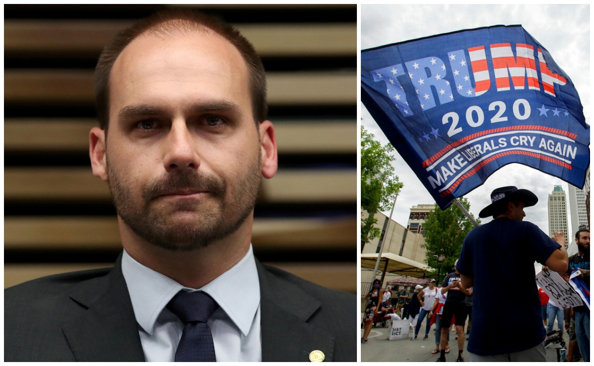 Eduardo Bolsonaro, junto a sus hermanos, son simpatizantes del presidente de Estados Unidos, Donald Trump. (AP / Reuters)