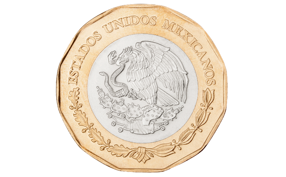 Moneda de 20 pesos con 12 lados