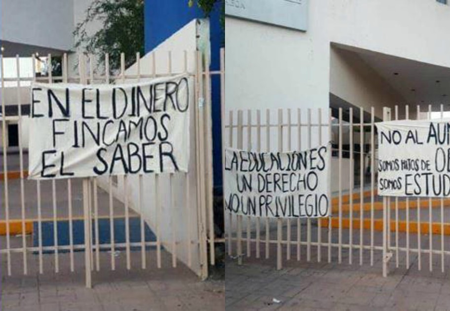 Protesta por aumento de cuotas en la UAdeC, unidad Torreón. (Especial)