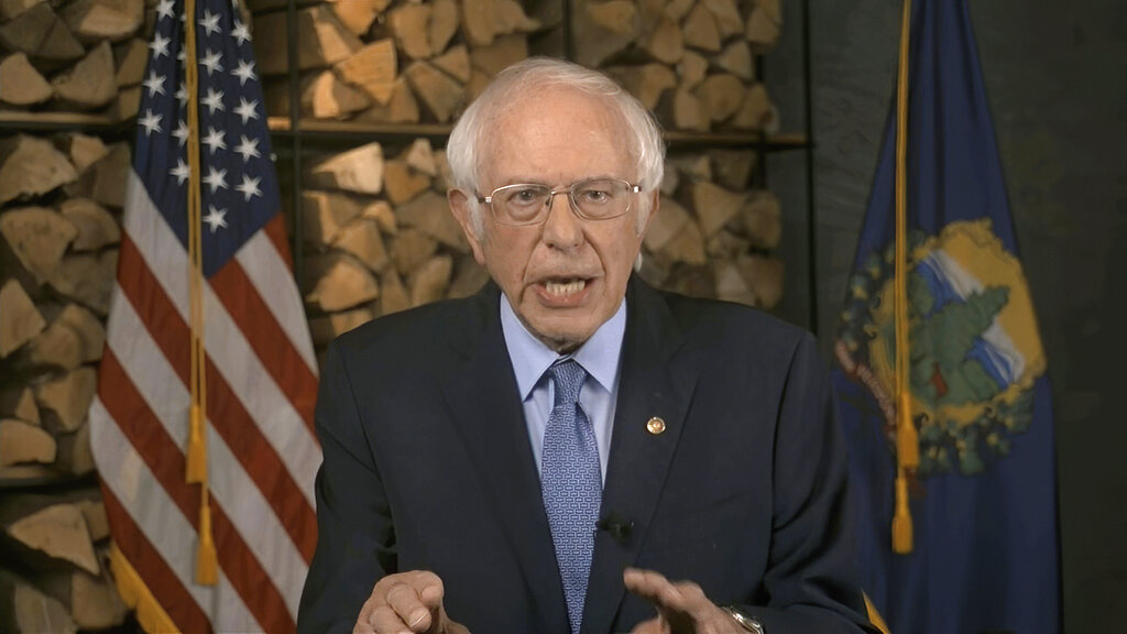 Bernie Sanders en mensaje grabado para la Convención Nacional Demócrata. (AP)