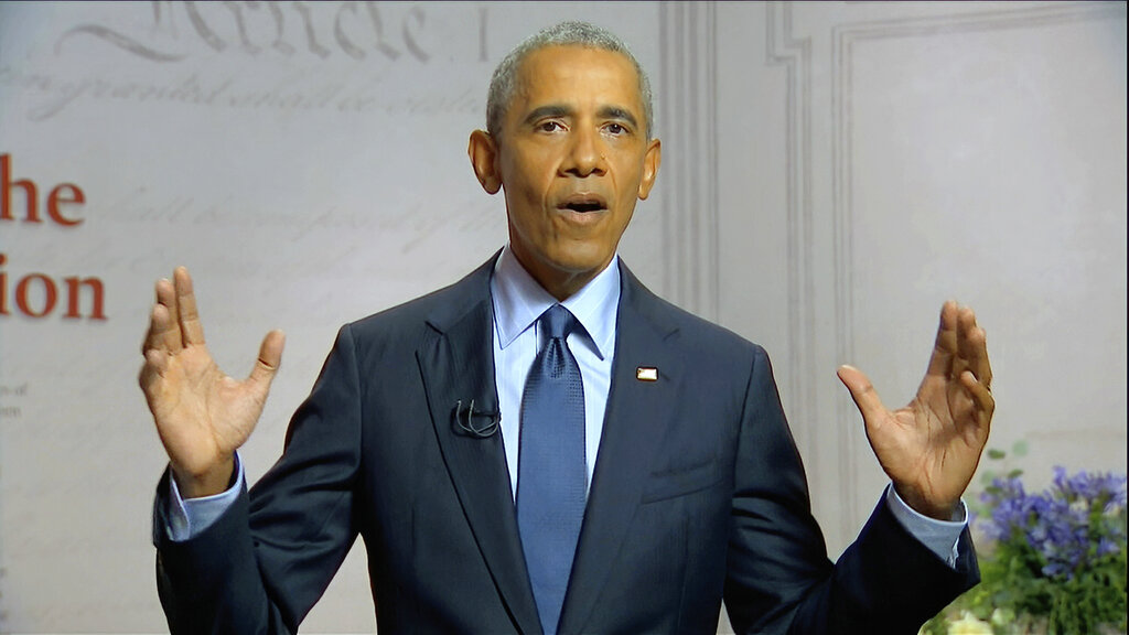 El ex presidente de Estados Unidos, Barack Obama, en su discurso durante la Convención Demócrata. (AP)
