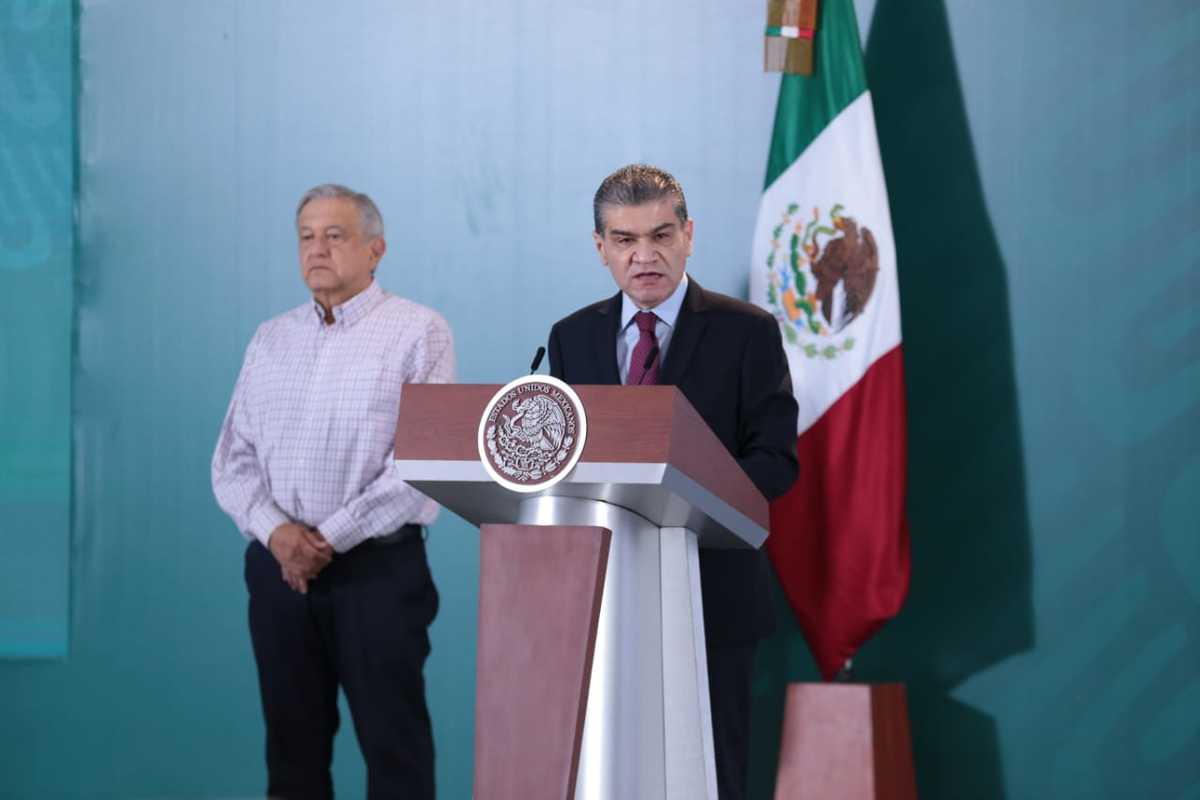 Gobernador de Coahuila, Miguel Riquelme Solís, desde la Mañanera en Torreón. (Jesús Quintanar)