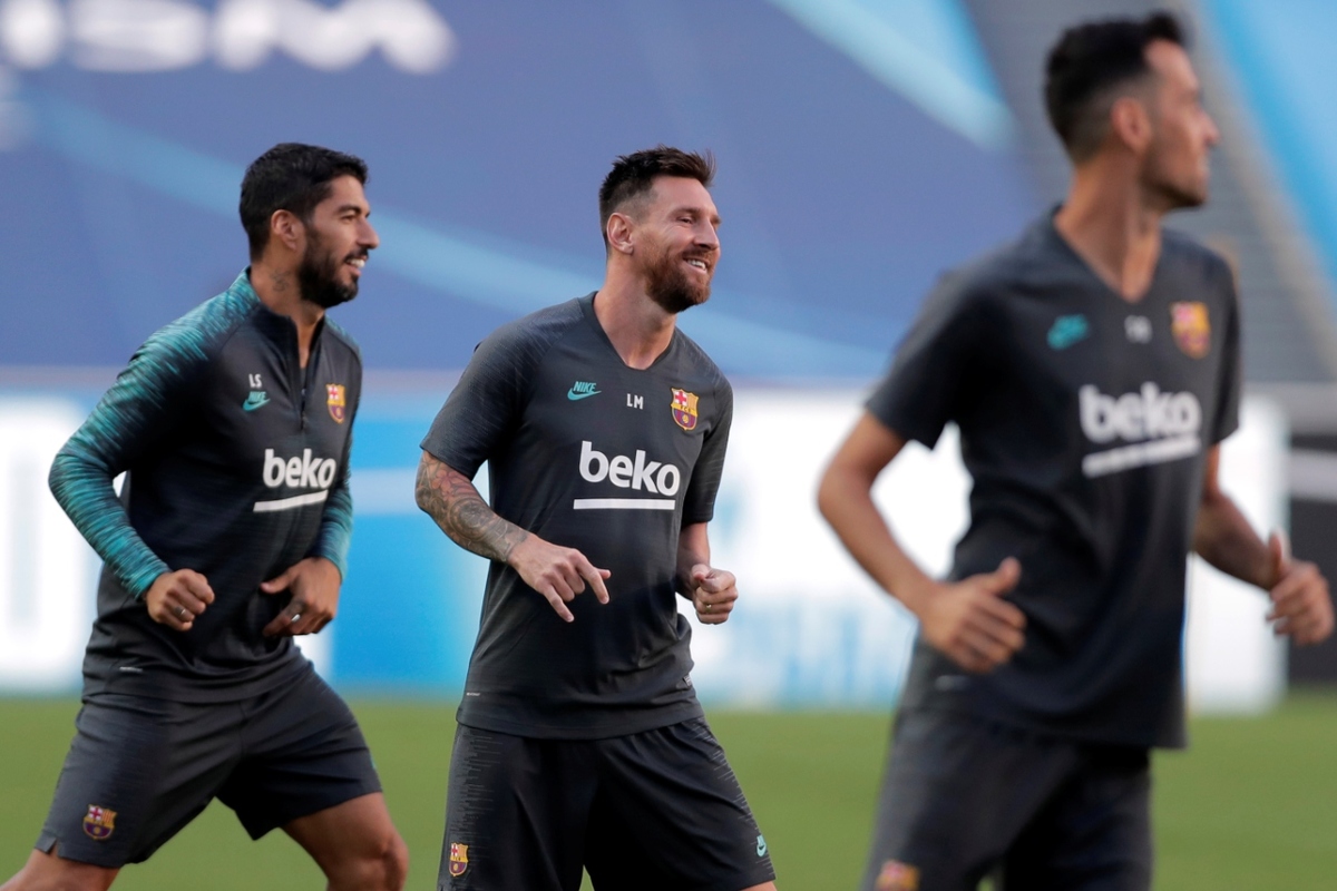Luis Suárez y Lionel Messi, en entrenamiento del Barcelona (Reuters)