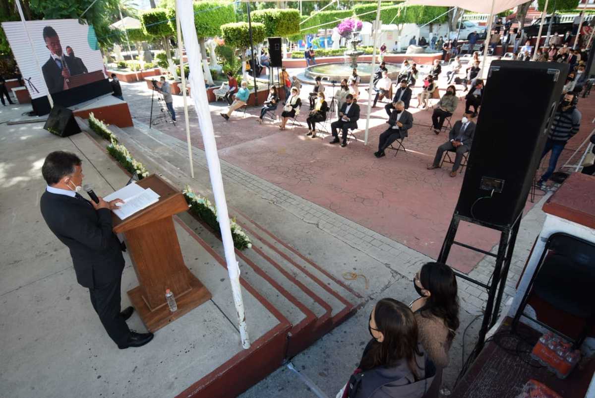 Moisés Tapia, alcalde de Tepeji del Río, durante su último informe de actividades. (Francisco Villeda)