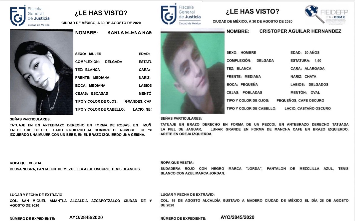Karla y Cristopher desaparecieron el 28 de agosto en Azcapotzalco. (Especial)
