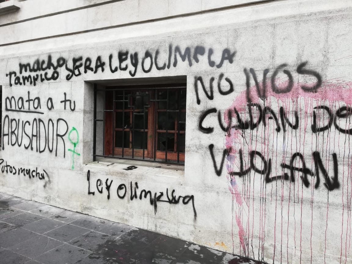Marcas de la protesta de mujeres en Tampico. (Yazmín Sánchez)