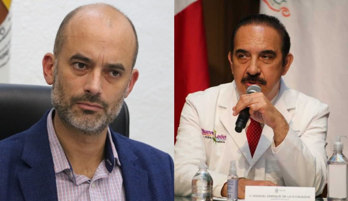 Miguel Treviño, alcalde de San Pedro, y Manuel de la O, secretario de Salud. Foto: Especial.