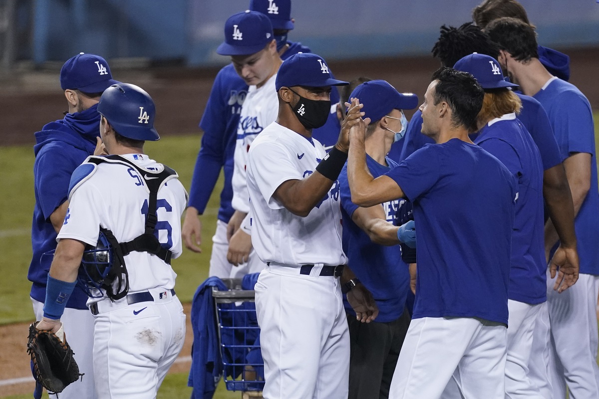 Jugadores de Dodgers en festejo (AP)