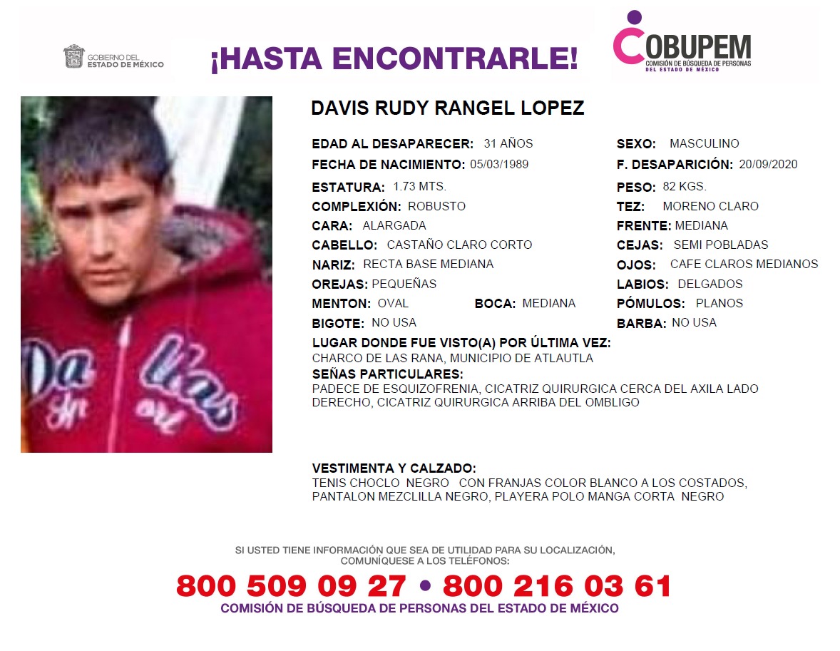 Fue visto por última vez el pasado 20 de septiembre. (Especial)