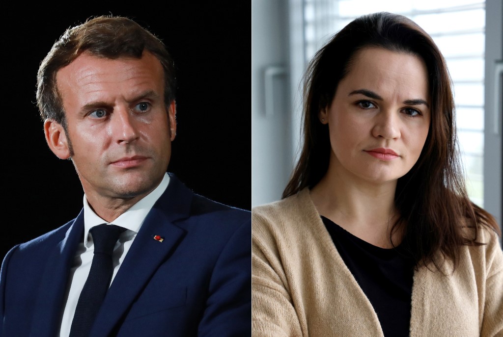 Tijanovskaya ha tenido el respaldo de la Unión Europea, Macron será el primer mandatario en reunirse con la opositora. (AFP)
