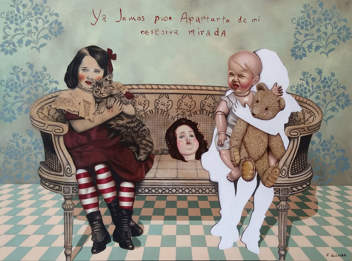 "Candy humilla a los juguetes", carboncillo y óleo sobre tela, 50x80 cm, 2020.