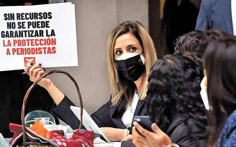 La diputada Fabiola Raquel Loya muestra un mensaje durante la sesión en que se debatió el dictamen. (Cuartoscuro)