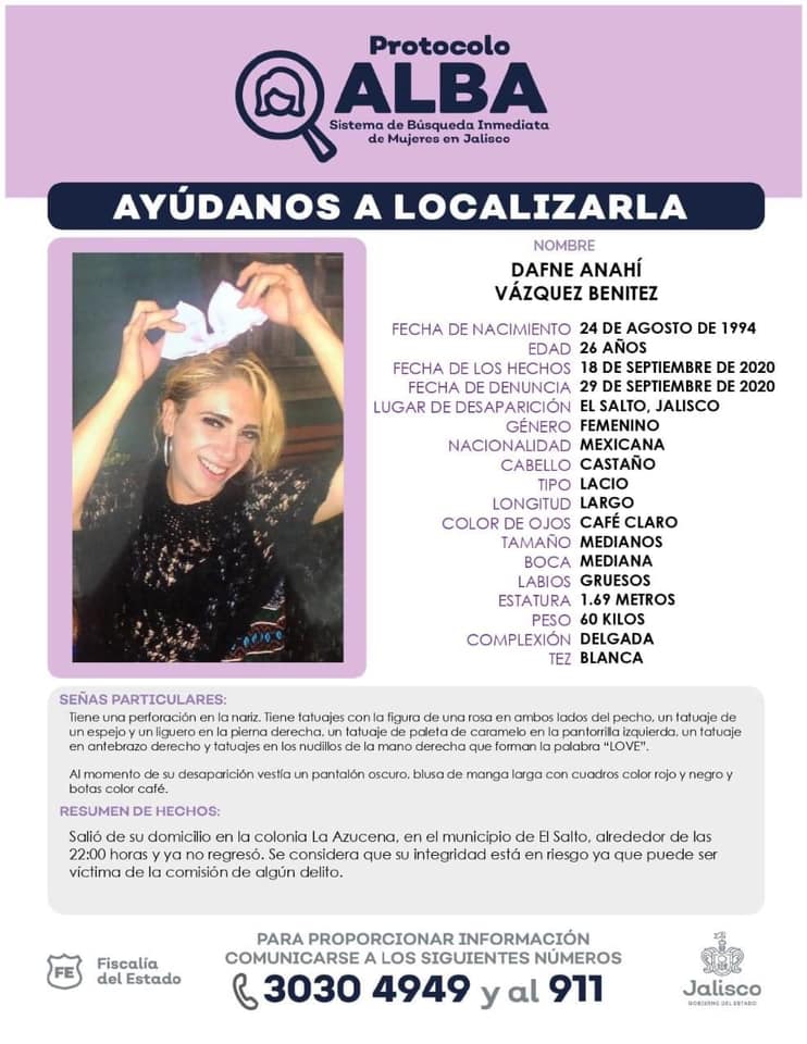 Dafne esta desaparecida desde el 18 de septiembre. (Especial)
