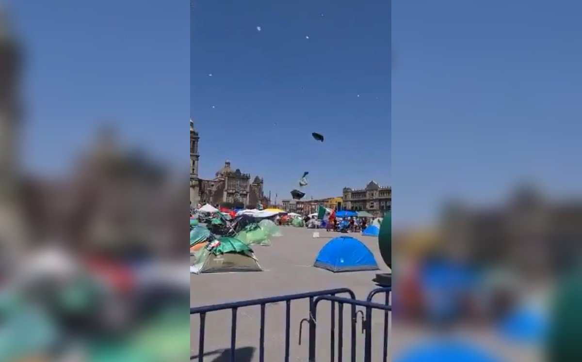 El viento hizo que volaran las casas de campañas vacías de FRENAAA. (Captura)