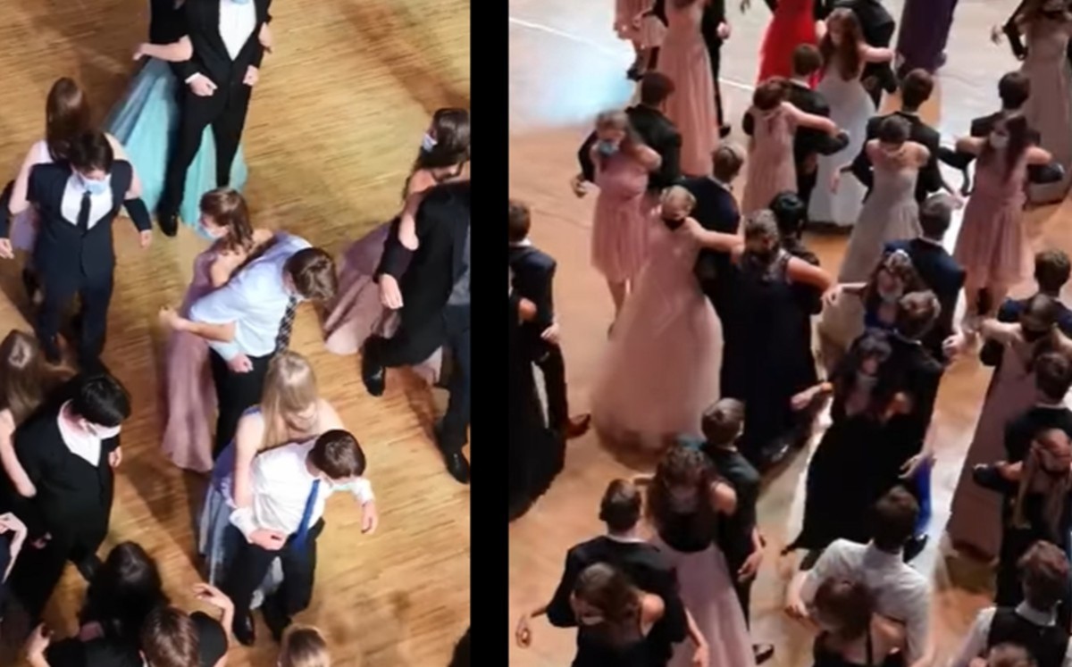 Jóvenes bailan vals de 'espaldas' para no contagiarse de coronavirus