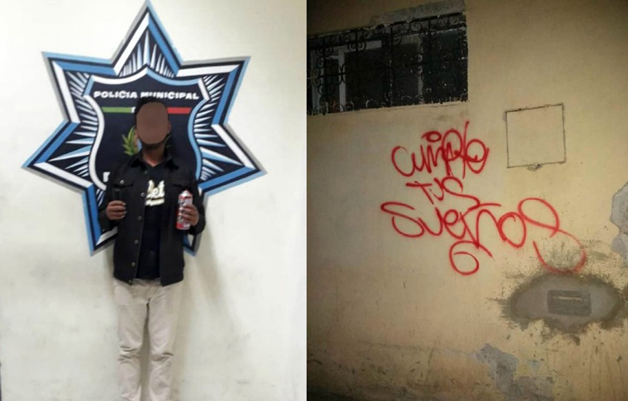Detienen a joven por realizar grafitis en Durango. (Especial)
