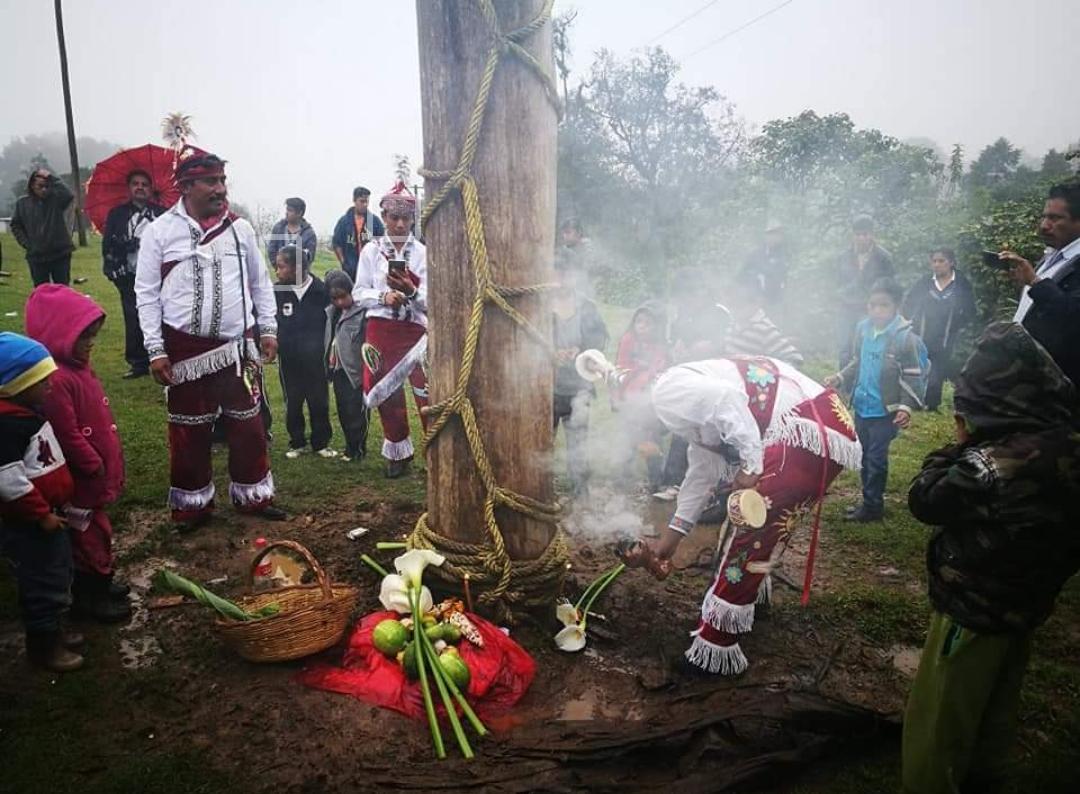 Ceremonia de los voladores de Papantla en Acaxochitlán. (Cortesía)