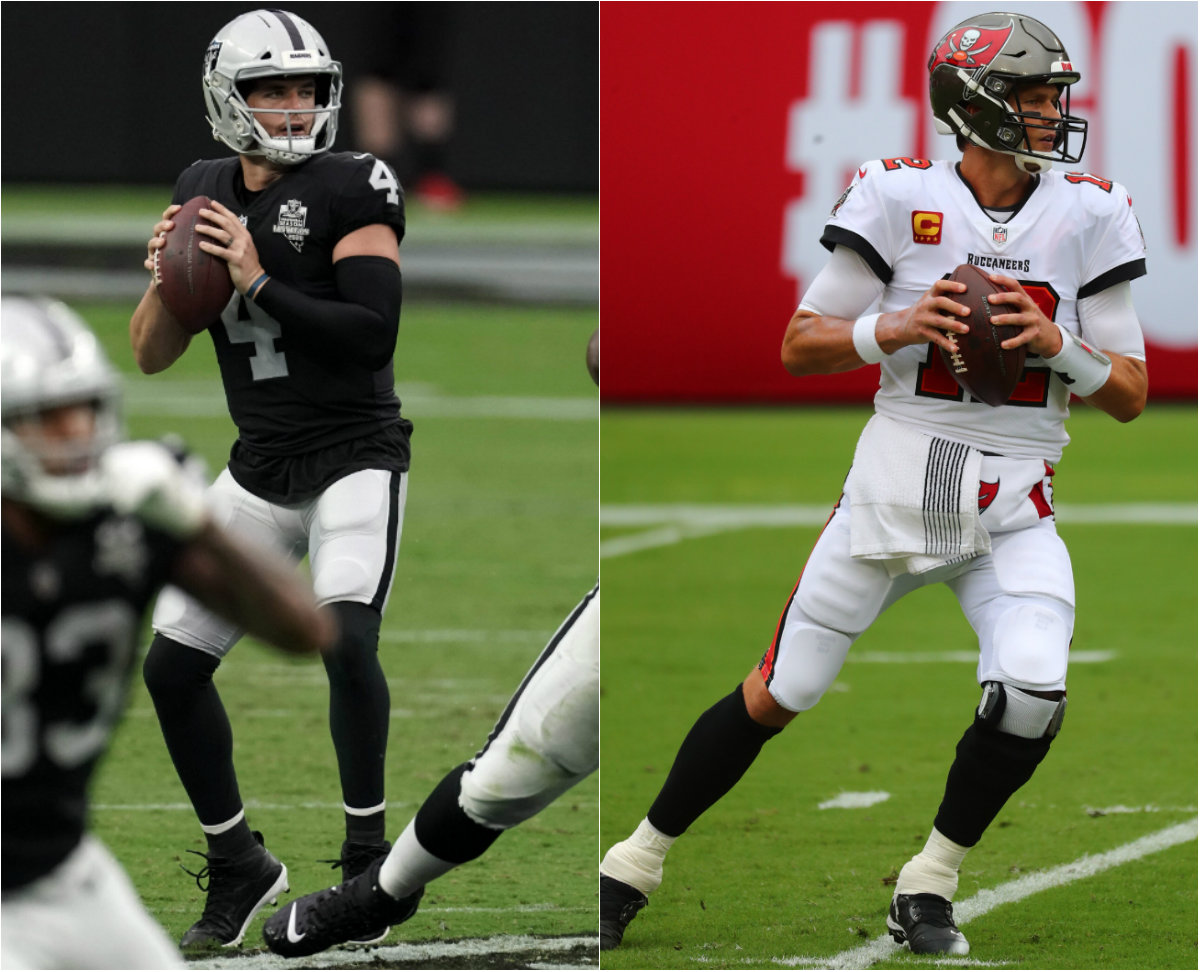 Derek Carr y Tom Brady (Reuters)