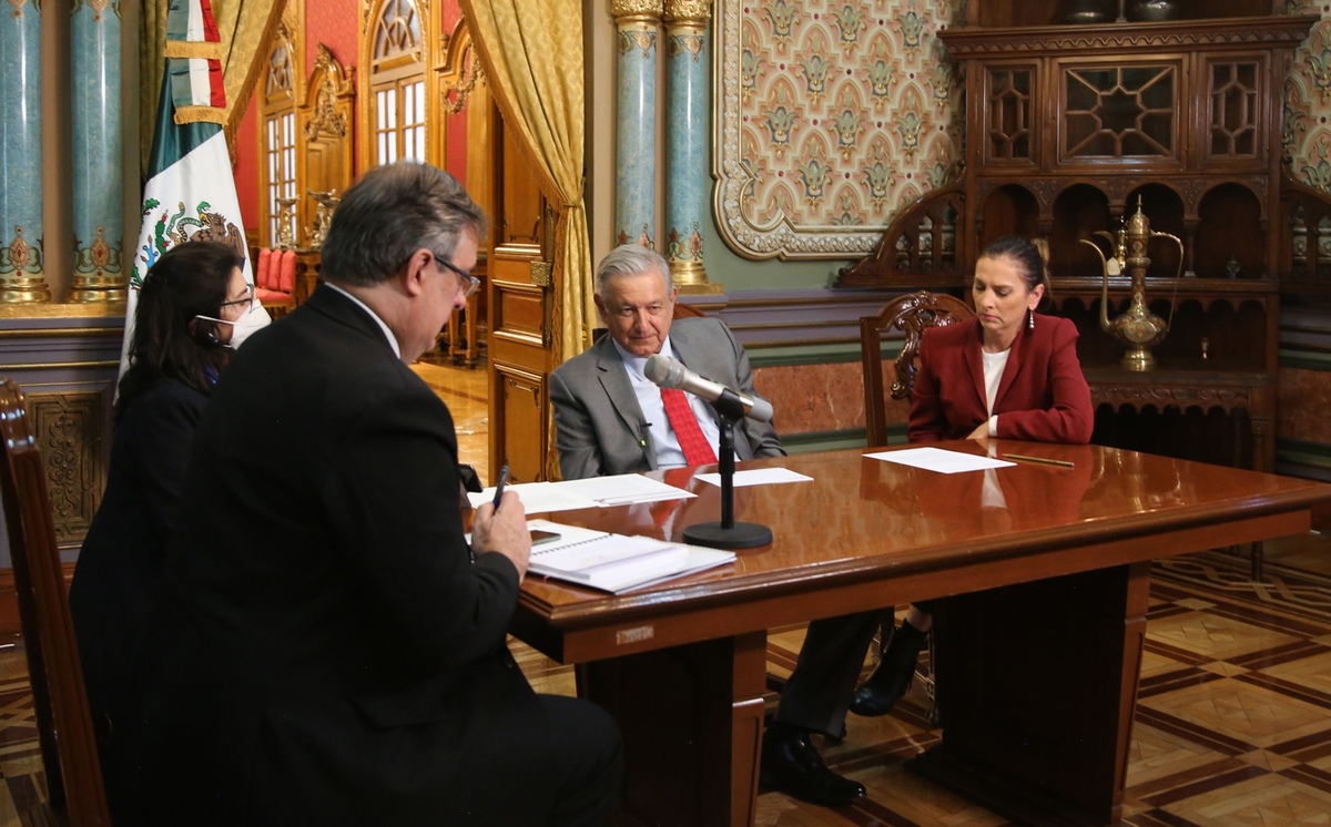 López Obrador durante la llamada con el presidente de Alemania. (@lopezobrador_)