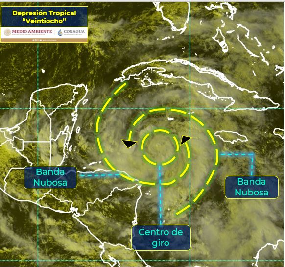 Pidió a la población en la Península de Yucatán extremar precauciones por lluvias, viento y fuerte oleaje. (Tomada de @conagua_clima)