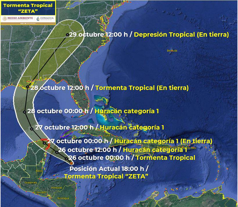 Trayectoria estimada de la tormenta tropical 'Zeta' | Especial