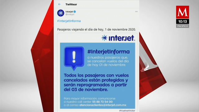 Interjet cancela todos sus vuelos programados para este domingo 1 de noviembre