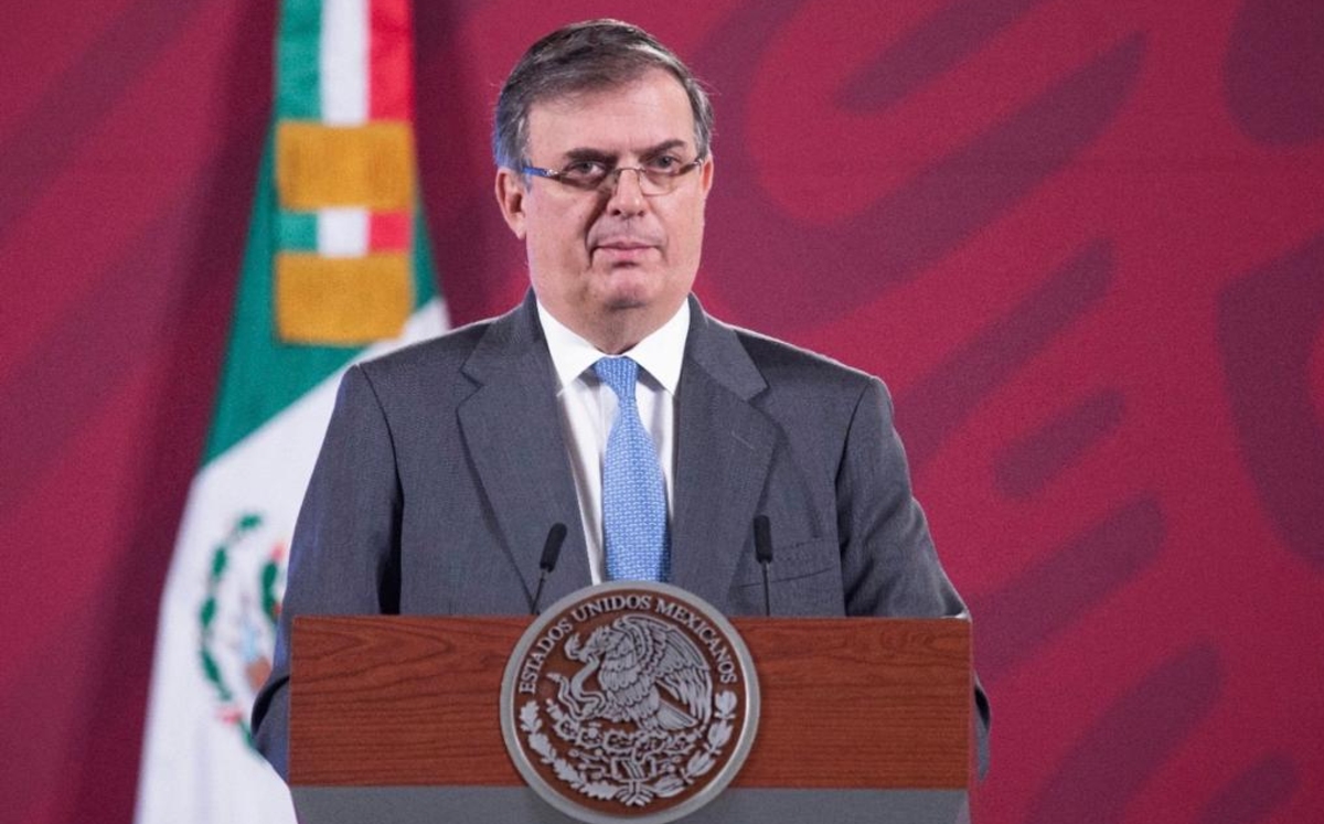 El canciller Marcelo Ebrard durante la conferencia de hoy. (Cortesía)
