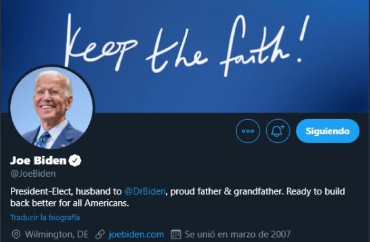 Biden cambió la descripción en su cuenta de Twitter. | Especial