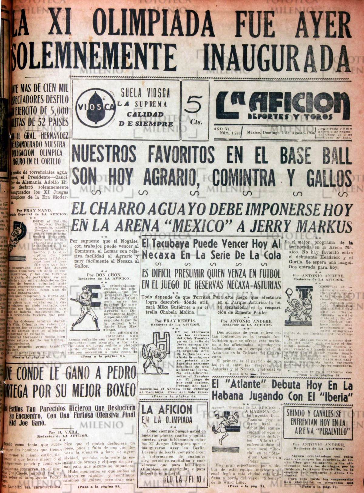 La inauguración de los Juegos Olímpicos de Berlín 1936 en La Afición (Fototeca Milenio)