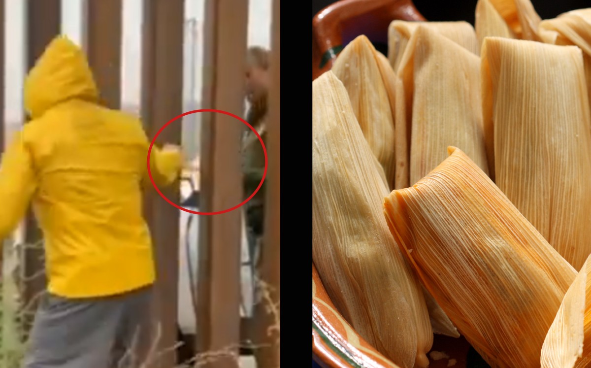 Muro fronterizo. Mexicano vende tamal a policía. (Captura)